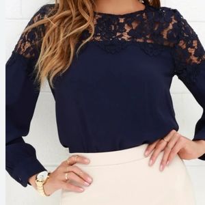Lulu's vibrant navy blue lace top! Looks amazing with jeans/ skirts! Soft lace!
